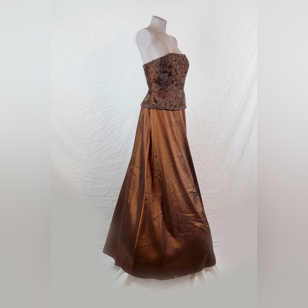 Jovani Beaded Bronze Evening Gown Dress Size 10 - Picture 3 of 14